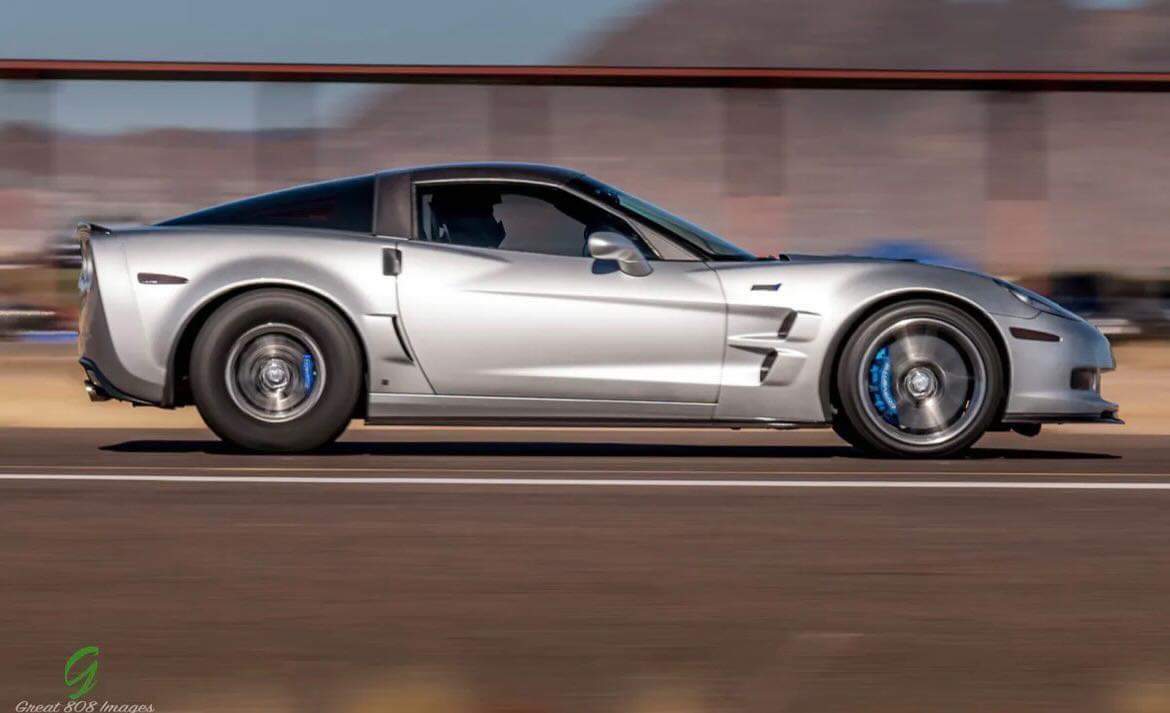 A sports car speeding on the road